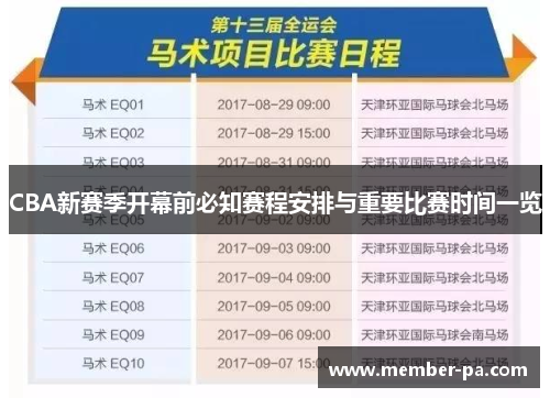 CBA新赛季开幕前必知赛程安排与重要比赛时间一览